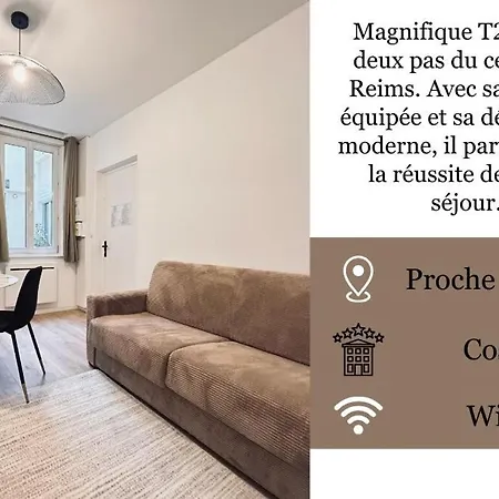 1 Clairmarais T2 Cosy A 2 Pas Du Centre-ville Reims